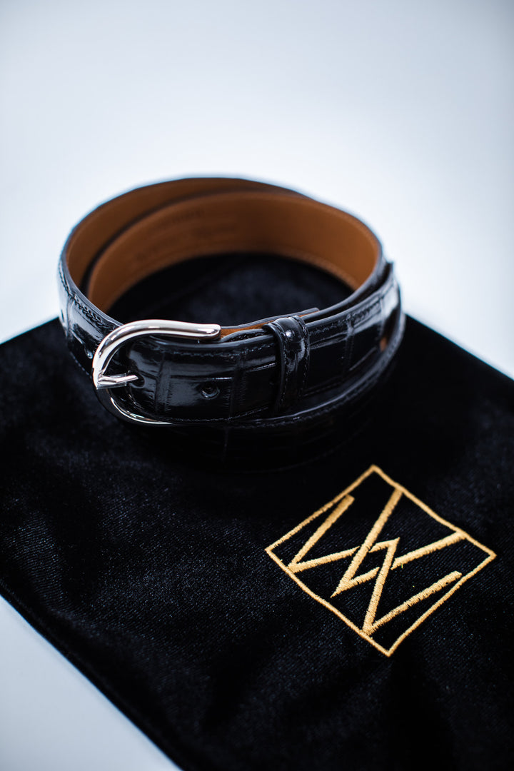 Shiny Black Genuine Alligator Belt | 1 1/4" Width