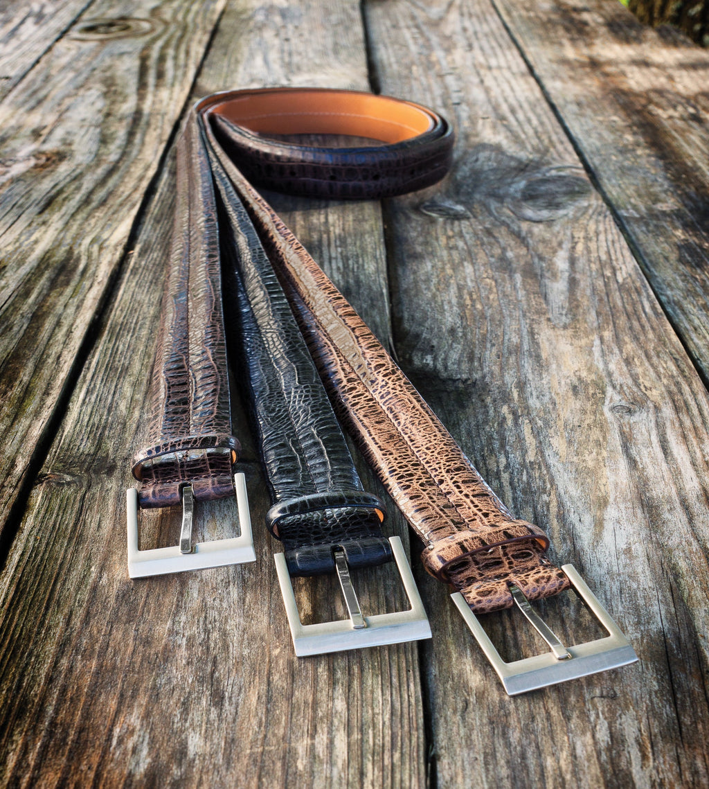 Double Barrel Genuine Leather Embossed Belt | Bryant Park - Made in the USA