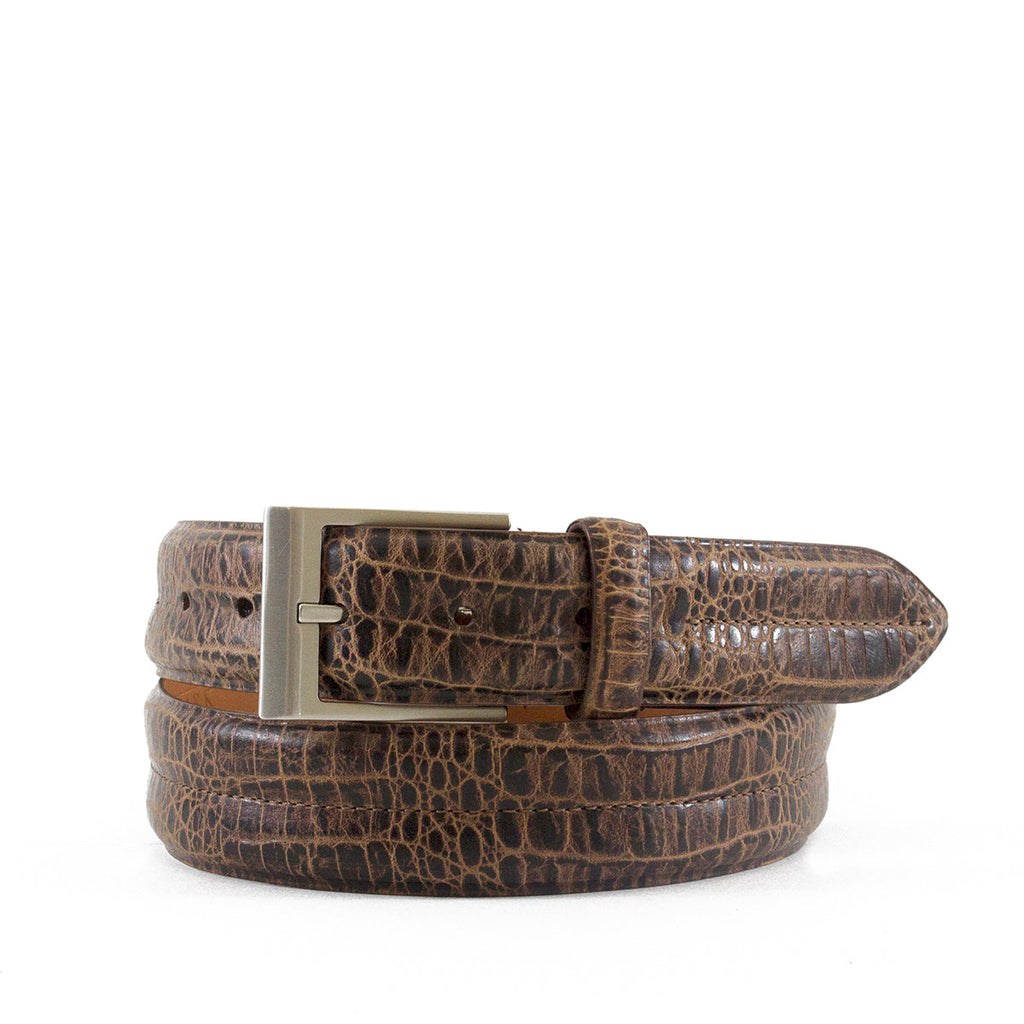 Double Barrel Crocodile Embossed Leather Belt