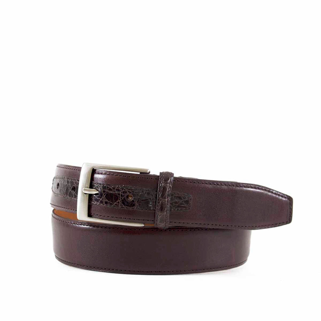 Leather Belt with Genuine Crocodile Tab Detail