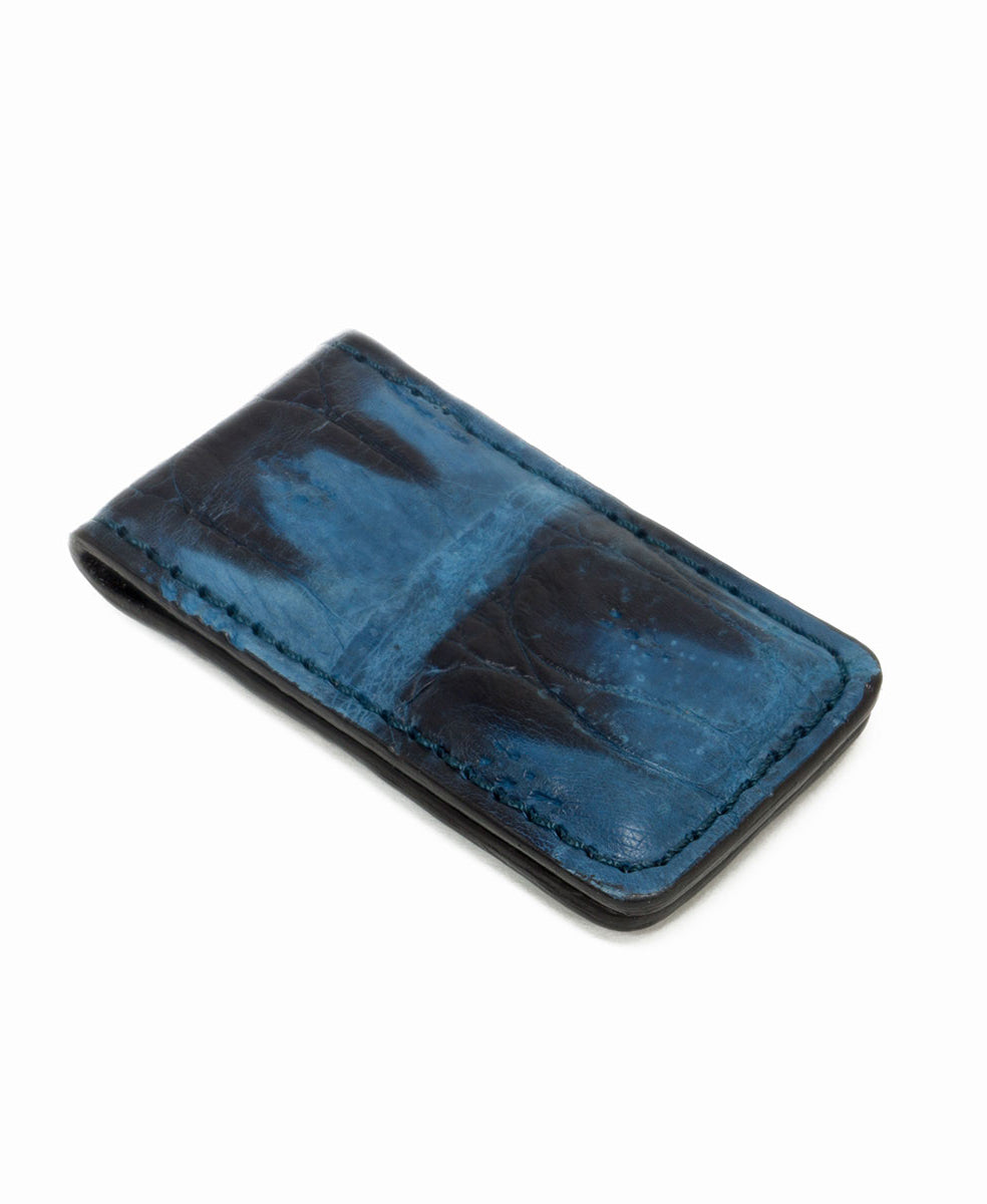 Navy Blue USA Made Genuine Crocodile Leather Magnetic Money Clip 