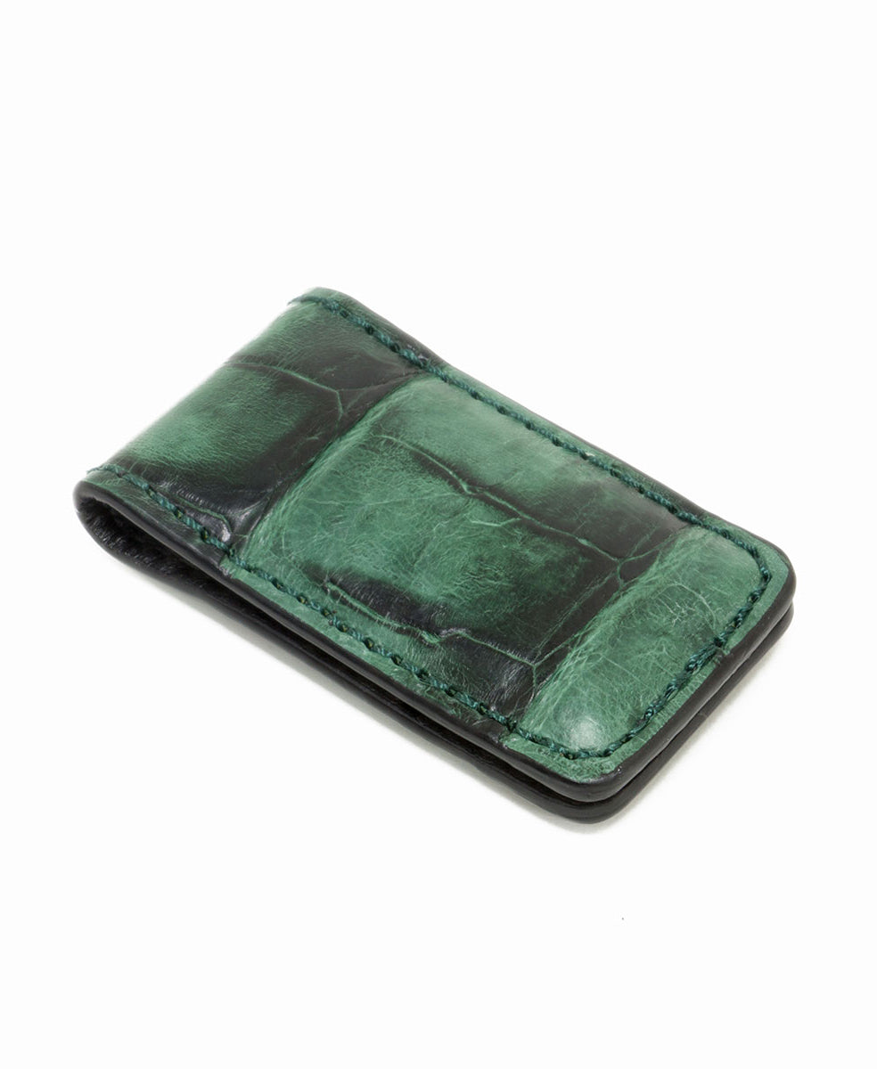 Brown USA Made Genuine Crocodile Leather Magnetic Money Clip 