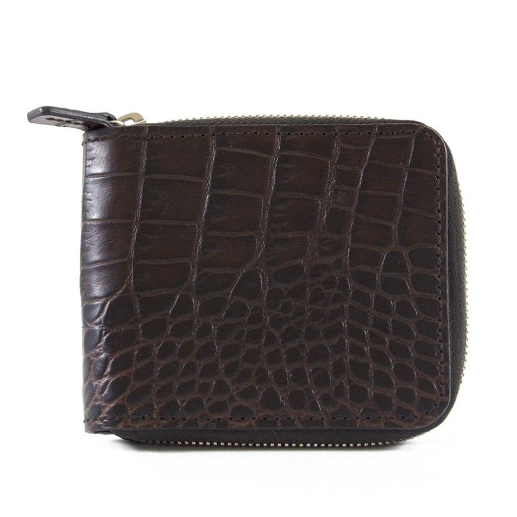 Havana Brown Alligator Embossed Leather Zip-Around Wallet