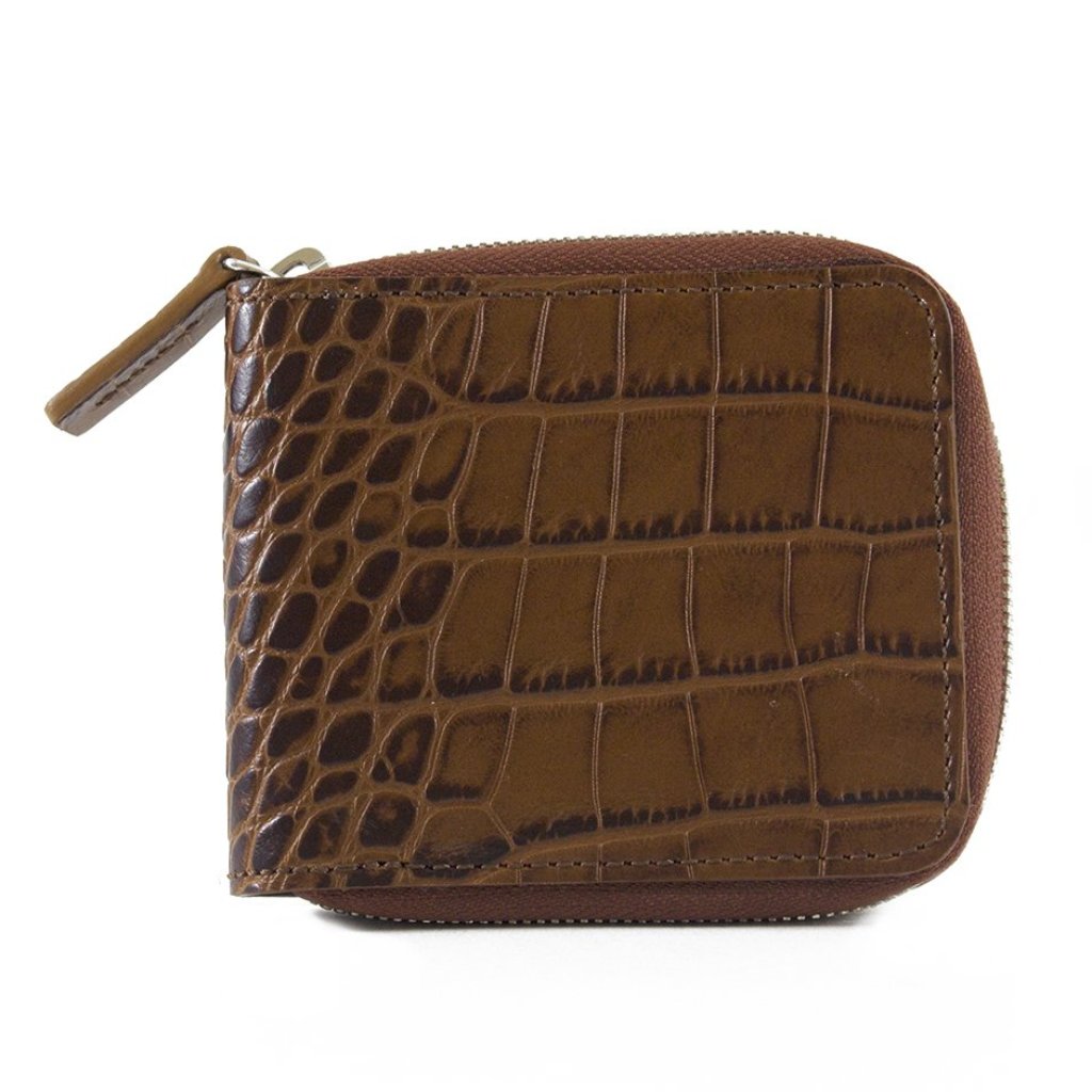 Brown Bramble Alligator Embossed Leather Zip-Around Wallet