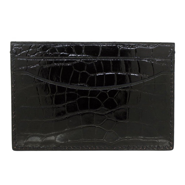 Black Genuine Shiny Alligator 5-Pocket Curved Card Case