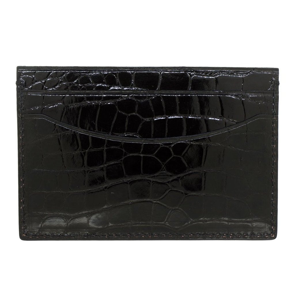 Black Genuine Shiny Alligator 5-Pocket Curved Card Case