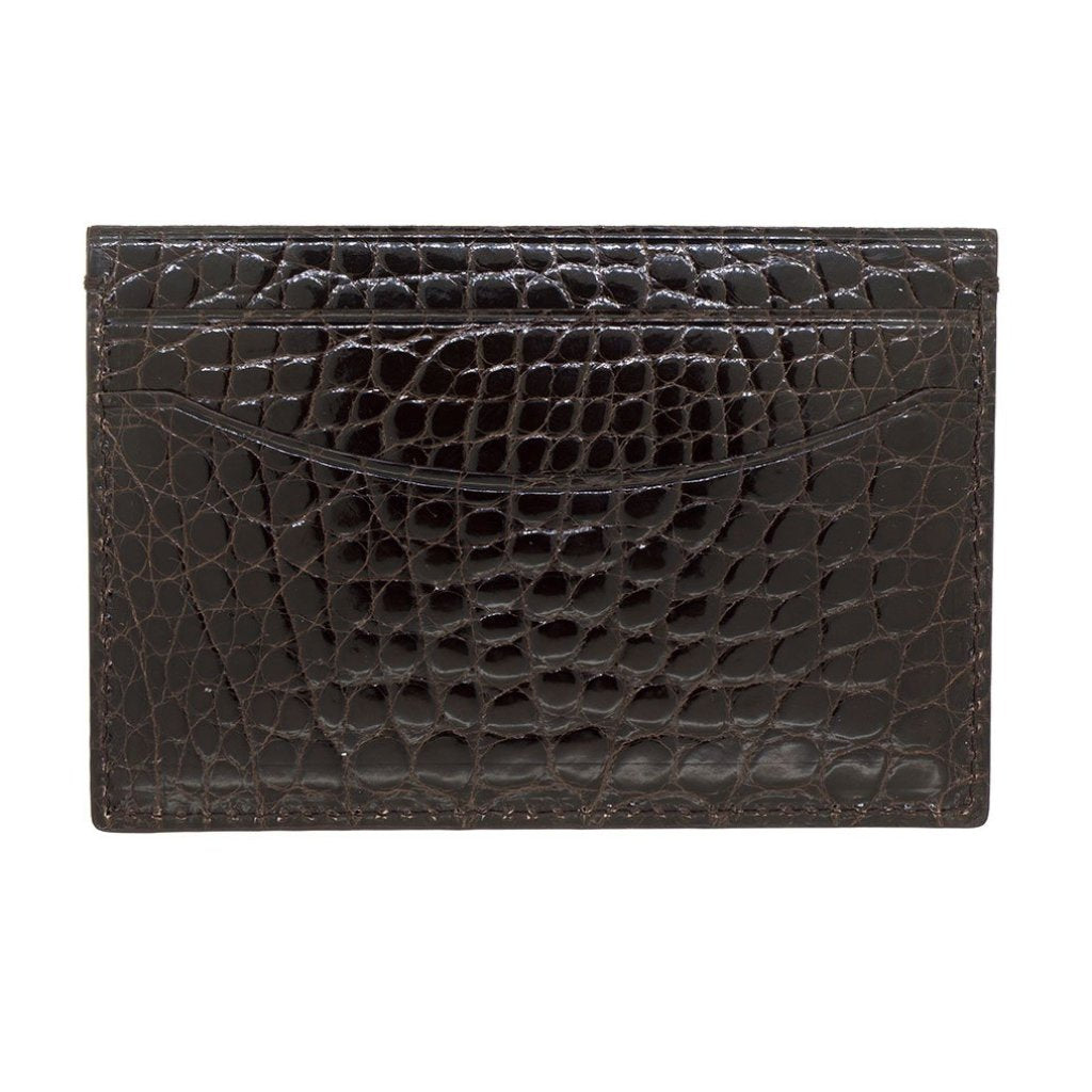 Seal Brown Genuine Shiny Alligator 5-Pocket Curved Card Case