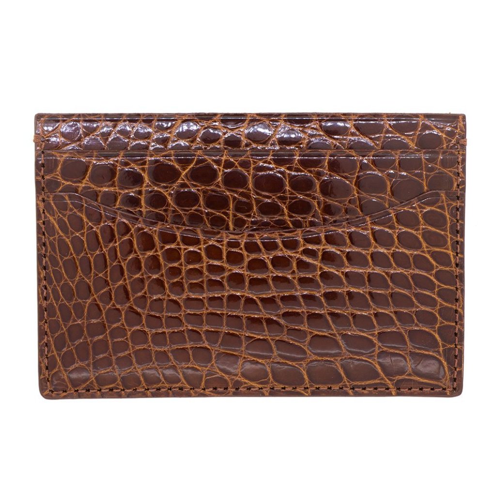 Genuine Shiny Alligator 5-Pocket Curved Card Case with Irish Coffee color