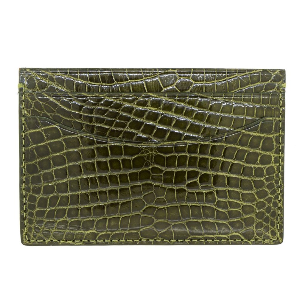 Green Smoke Genuine Shiny Alligator 5-Pocket Curved Card Case