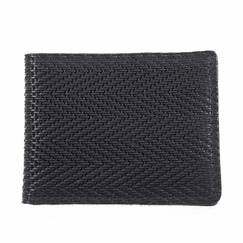 Chevron Embossed Ultra-Slim Leather Wallet with Black color