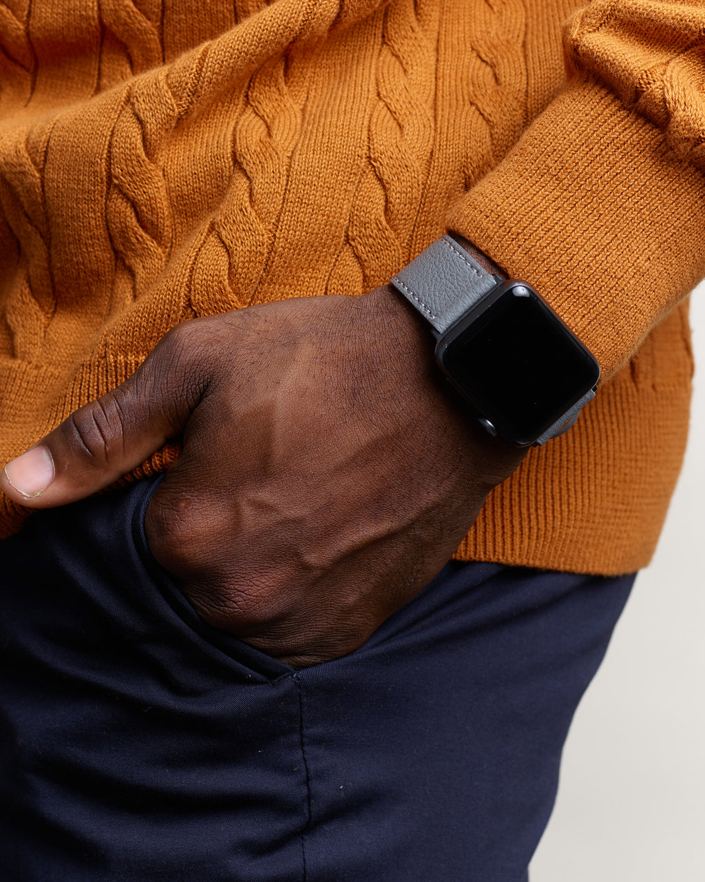 Man Wearing Grey Appleskin Stitched Apple Watch Band