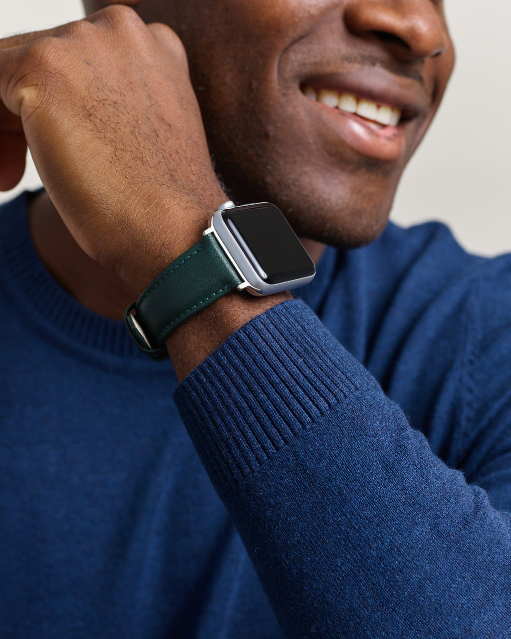 Man Wearing Burgundy Genuine Microfiber Apple Watch Band