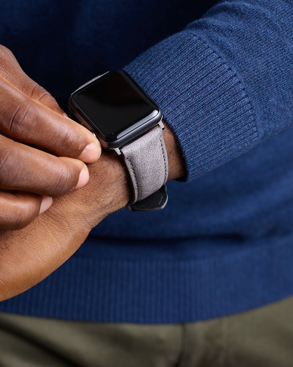 Man wearing Brown Vintage Microfiber Apple Watch Band