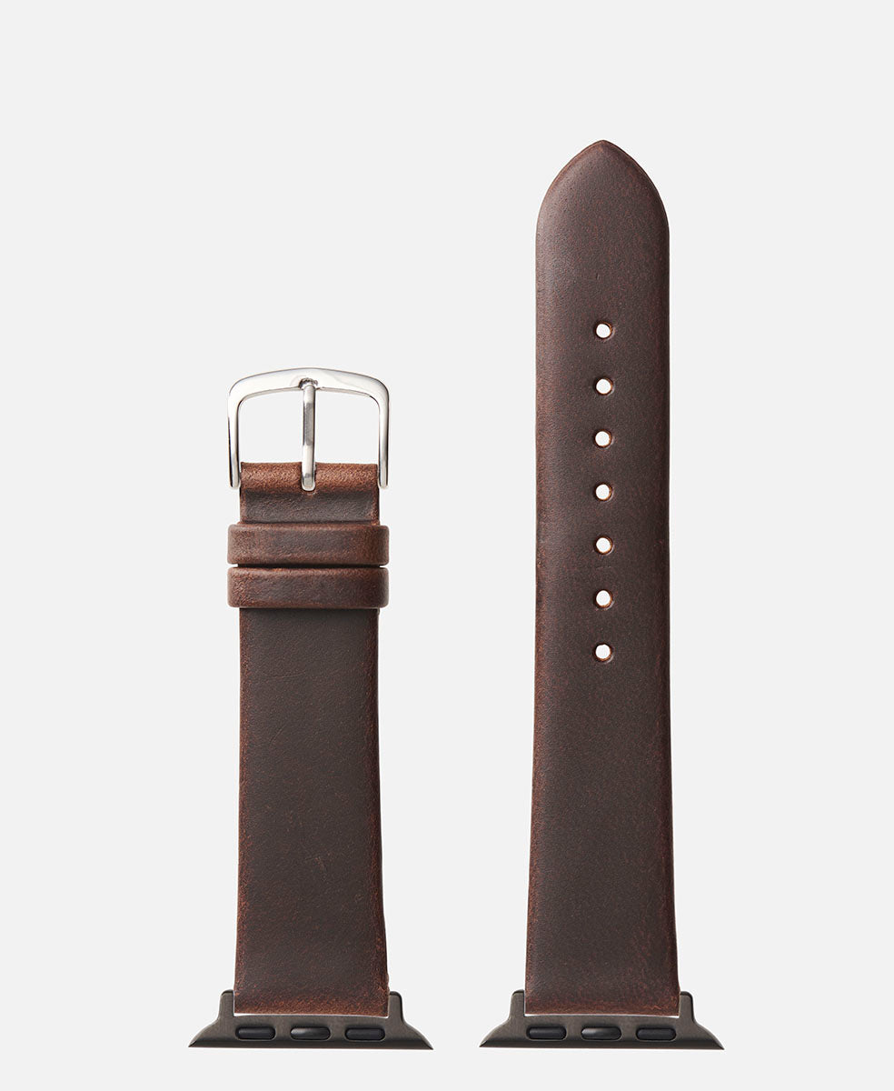 Brown Genuine Flat Oil Tan Apple Watch Compatible 38mm/40mm Watch Band