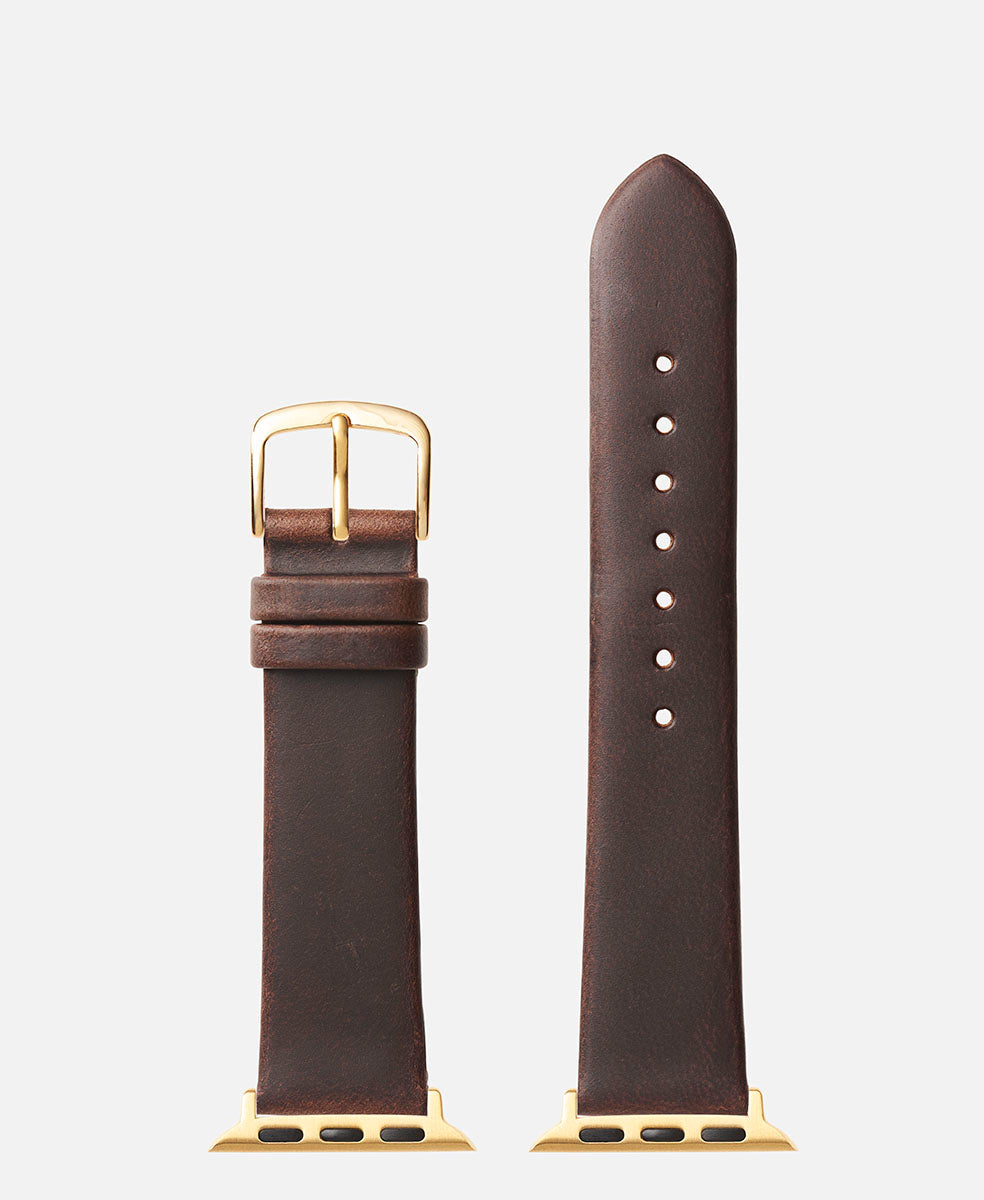 Brown Genuine Flat Oil Tan Apple Watch Compatible 38mm/40mm Watch Band