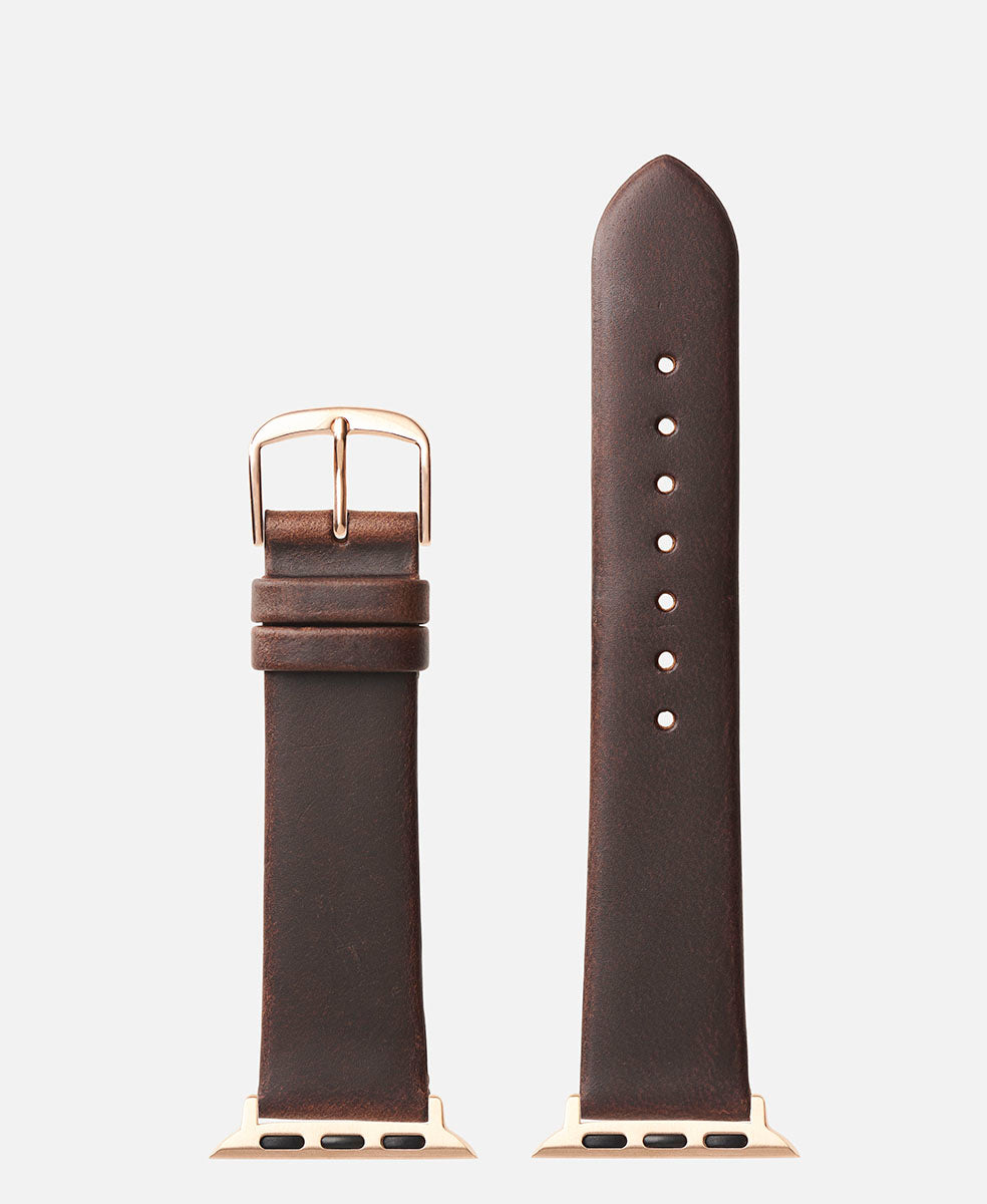 Brown Genuine Flat Oil Tan Apple Watch Compatible 38mm/40mm Watch Band