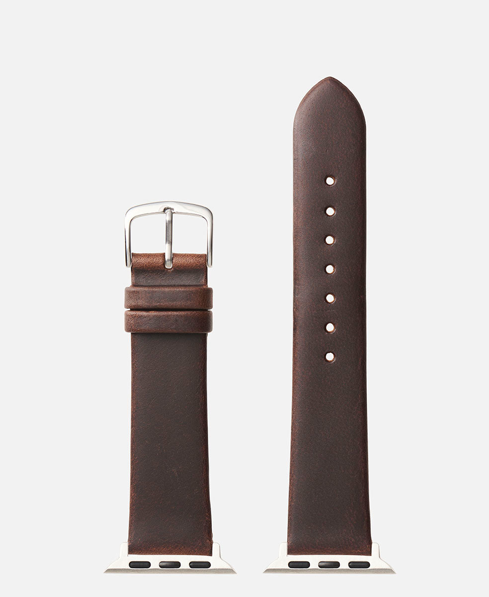 Brown Genuine Flat Oil Tan Apple Watch Compatible 38mm/40mm Watch Band
