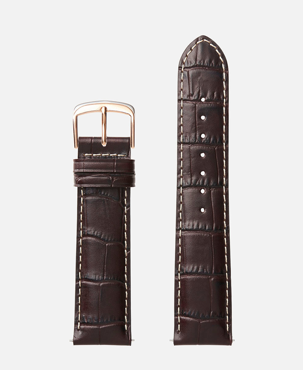 Red Contrast Stitch Alligator Grain Traditional Watch Strap