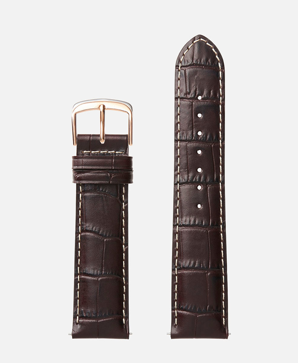 Red Contrast Stitch Alligator Grain Traditional Watch Band