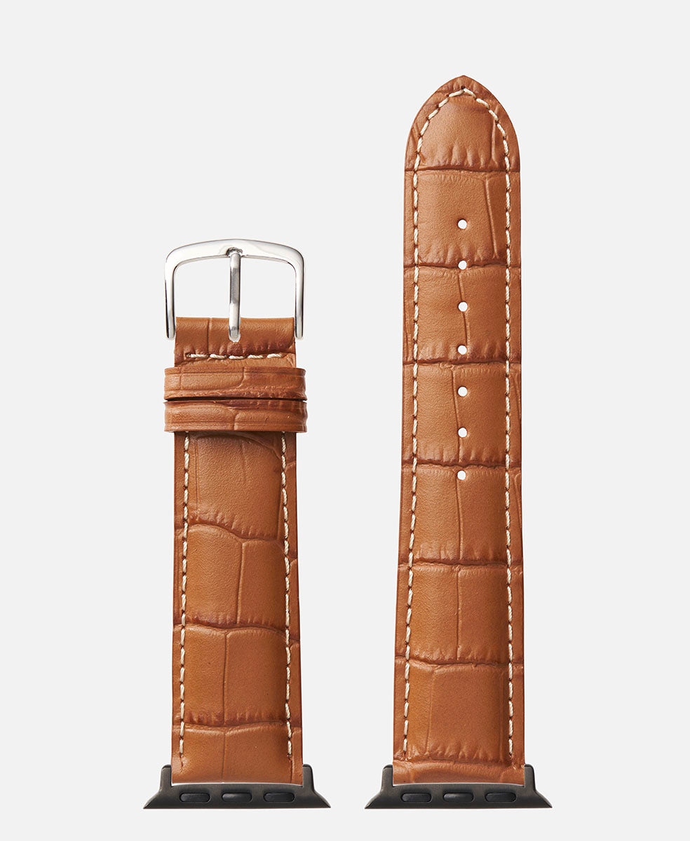 Gold Silver Contrast Stitch Alligator Grain Apple Watch Compatible 38mm/40mm