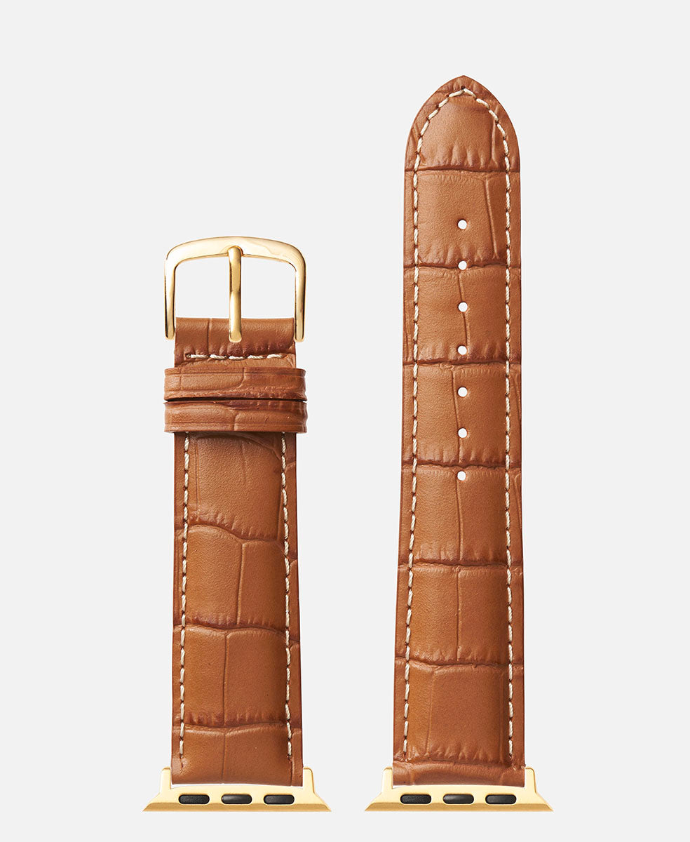 Gold Silver Contrast Stitch Alligator Grain Apple Watch Compatible 38mm/40mm