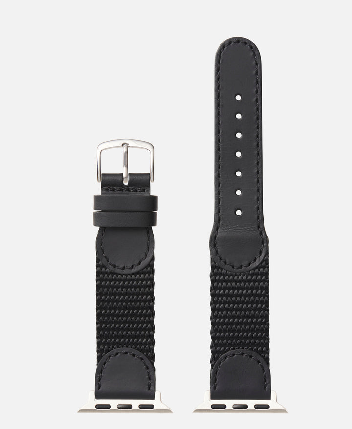 Black White Swiss Army Style Leather Apple Watch Compatible 38mm/40mm Watch Band