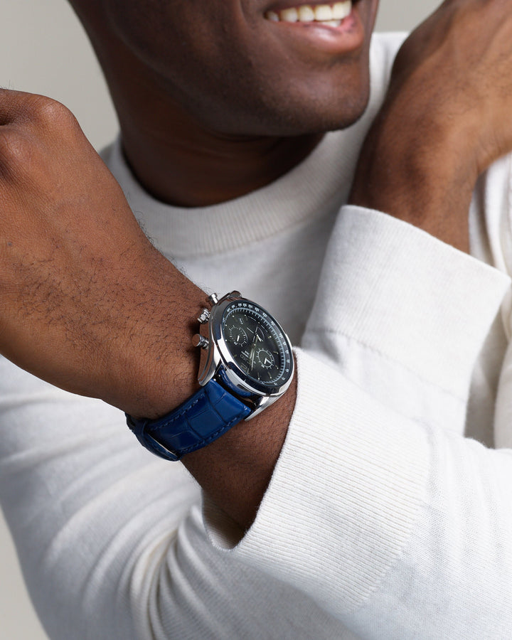 Man Wearing Dark Brown Genuine Alligator Watch Band