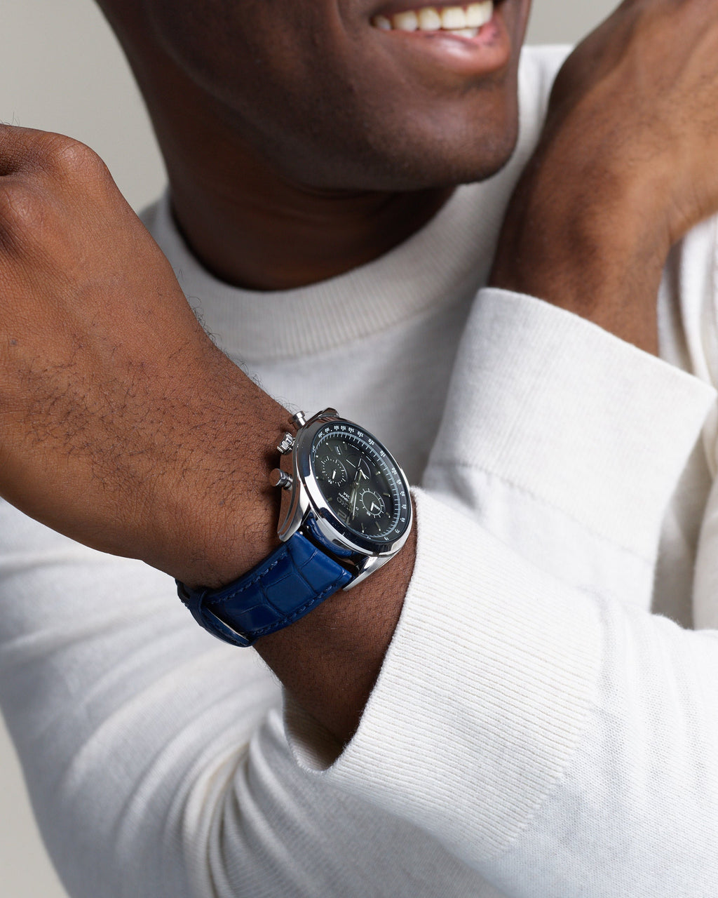 Man Wearing Dark Brown Genuine Alligator Watch Band